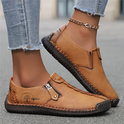 Elira™ – Hand-Stitched Slip-On Comfort Loafers | No-Bend Zipper, Wide Toe Box & All-Day Comfort