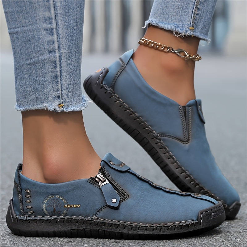 Elira™ – Hand-Stitched Slip-On Comfort Loafers | No-Bend Zipper, Wide Toe Box & All-Day Comfort
