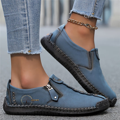Elira™ – Hand-Stitched Slip-On Comfort Loafers | No-Bend Zipper, Wide Toe Box & All-Day Comfort