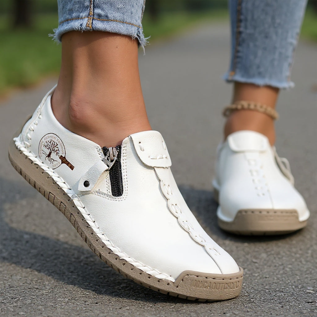 Elira™ – Hand-Stitched Slip-On Comfort Loafers | No-Bend Zipper, Wide Toe Box & All-Day Comfort