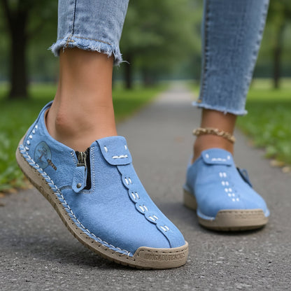 Elira™ – Hand-Stitched Slip-On Comfort Loafers | No-Bend Zipper, Wide Toe Box & All-Day Comfort